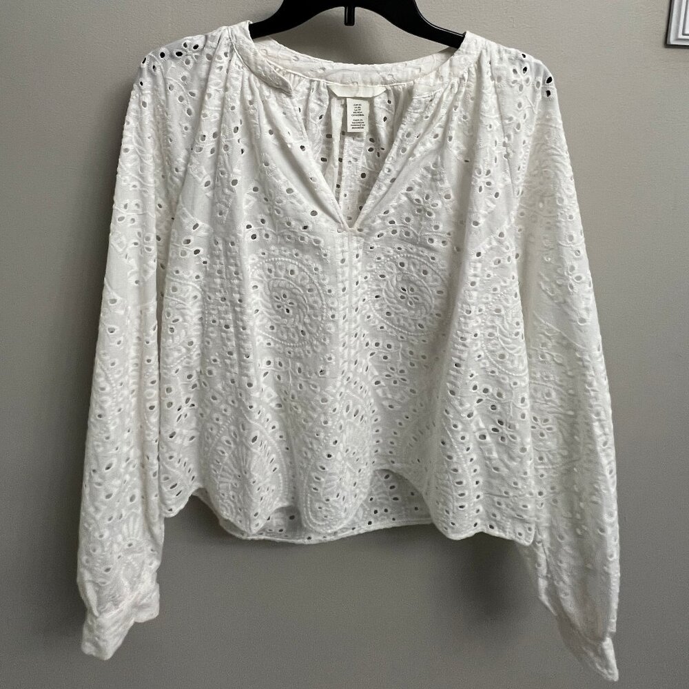 White long sleeve eyelet Top